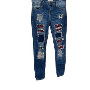 Distressed Plaid Patch Skinny Jeans By Cello Denim Trendsetter Street Style
